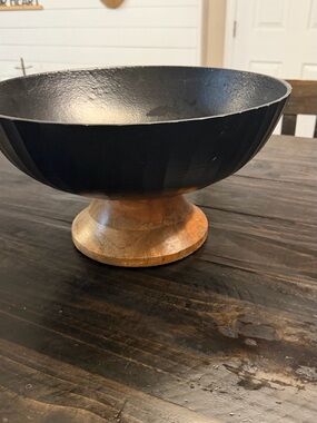 Marshalls Black Metal Bowl with Wood Pedestal